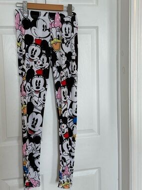Disney Black & White Mickey and Friends Character Leggings with Pink Accents